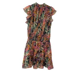 1. State Floral Mini Dress Black Medium Tiered Lined Wedding Guest Bridal Shower